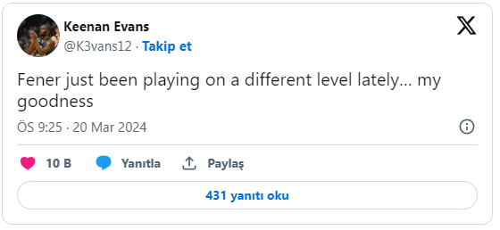 Keenan Evans X'te Mesaj